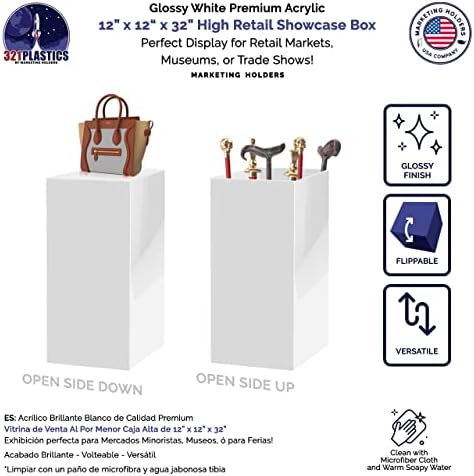 White Acrylic Display Box 12x12x32 No Lid Cube Stand