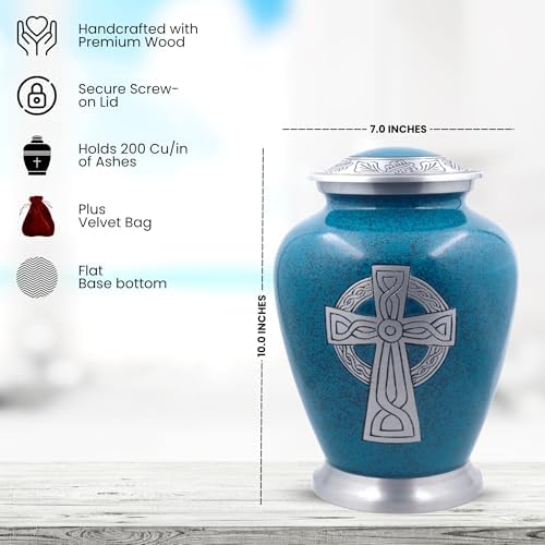 Celtic Cross Engraved Aluminium Cremation Urn for Human Ashes - Large - Granite Finish