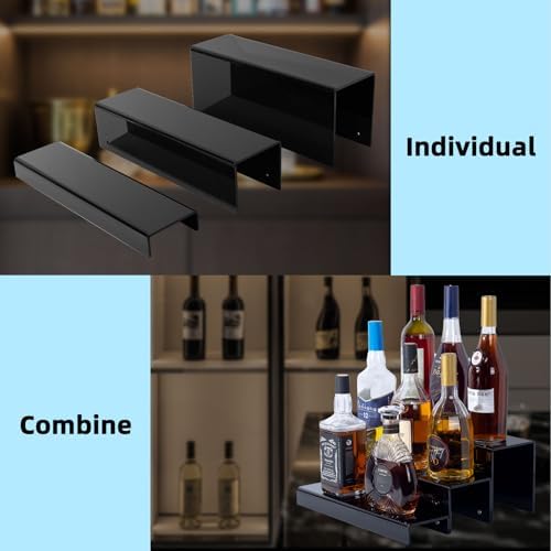 3 Tiers Bar Shelves for Liquor Bottles 15 Black Acrylic Risers Display Racks Stands for Collectibles