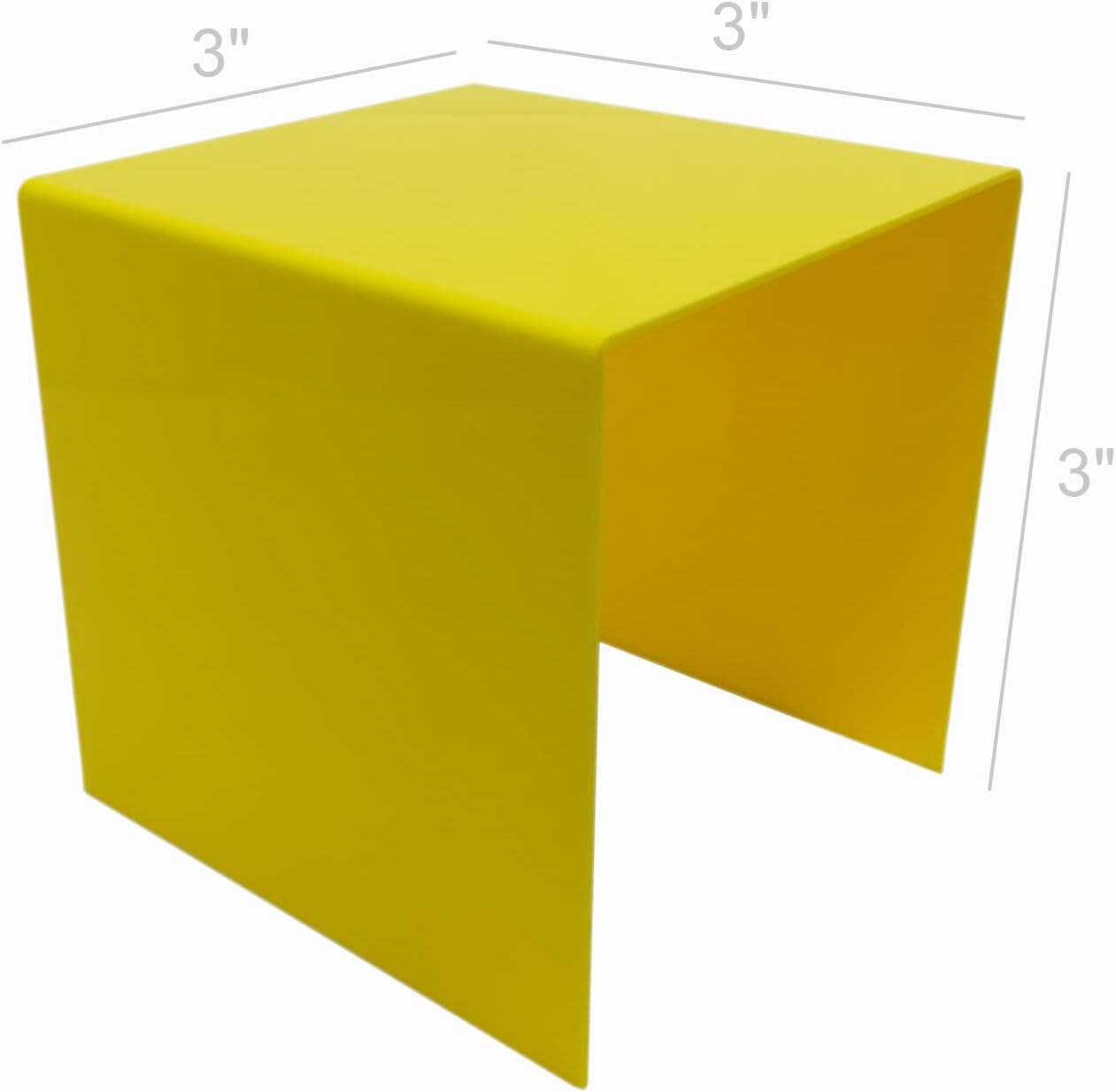 Yellow Acrylic 3-Sided Display Riser 3 Inch Cube