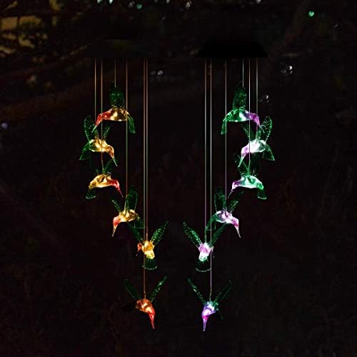 Changing Colors Solar Wind Chime Hummingbird Mobile Spinner Light Waterproof Outdoor Decor