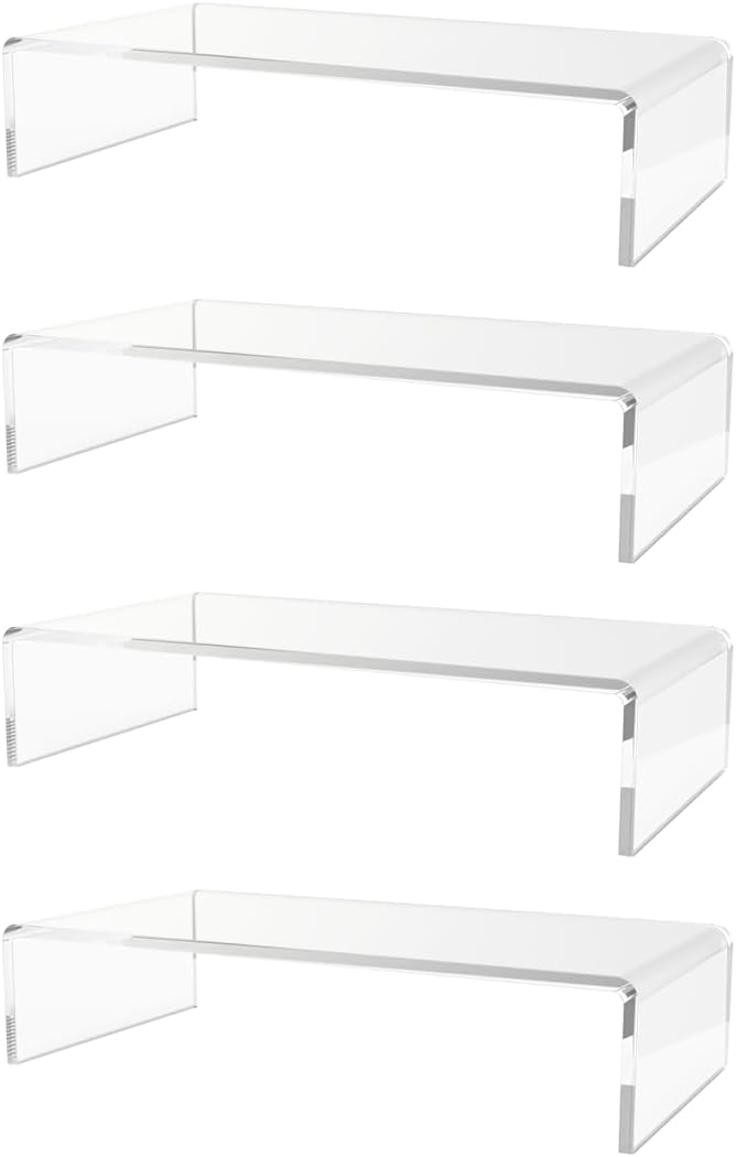 Marketing Holders 4 Pack Acrylic Riser Display Stand Rectangular Clear Showcase for Collectibles