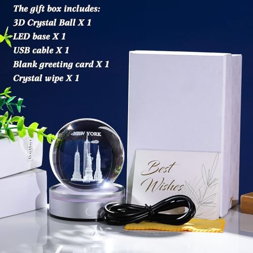 Movdyka 3D Crystal Ball Statue of Liberty Night Light Decor