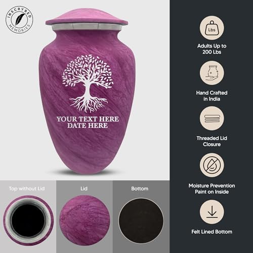 Custom Large Adult Cremation Urn - Pink Name and Tree of Life Design