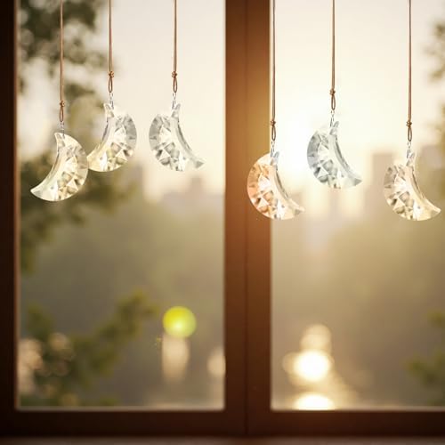 Set of 6 Clear Faceted Crystal Hanging Ornaments for Home and Car Decor