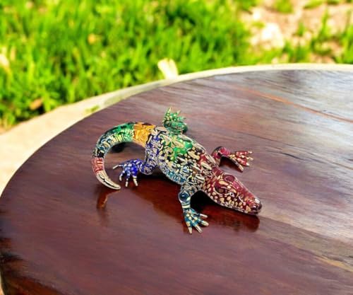 WitnyStore Rainbow Gold Crocodile Figurine - Miniature Hand Blown Glass Decor Collectible