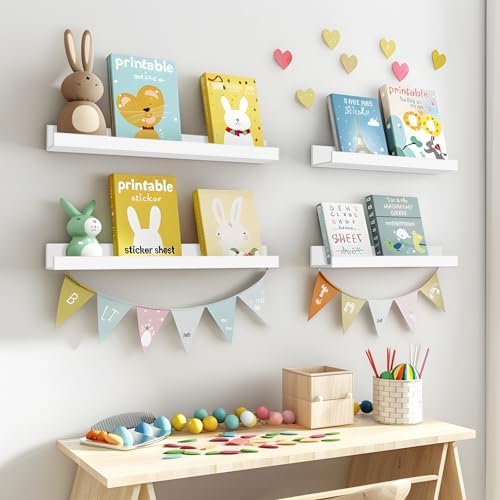 LaVie Home Floating Shelves Set of 4 White 156 Inch Wall Storage