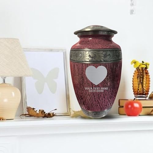 Personalized Distressed Silver Urn for Ashes - Heart Design Cremation Vessel Elevate Collection 200 Cubic Inch