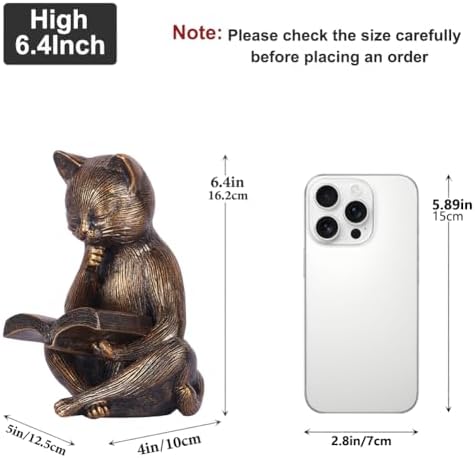 Reading Cat Figurine 64 In Bronze Decor Sculpture