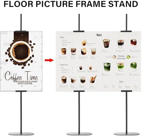 Ironlux Adjustable Easel Stand for Sign Display Black Metal Floor Easel for Art Frames up to 64