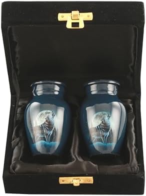 Wolf Keepsake Urns Set of 2 with Velvet Box