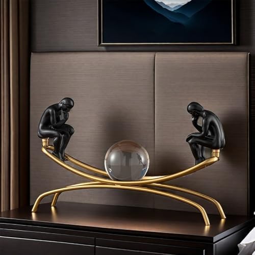 FUNSXBUG The Thinker Statue with Crystal Ball Collectible Figurine Home Decor Black