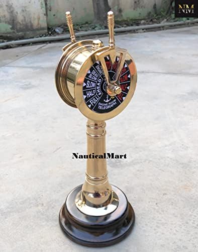 Brass Nautical 12 Inch Ship Engine Order Telegraph with Wooden Base