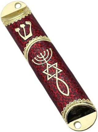 Jewish Mezuzah Case Red 16cm Unique Design Alloy