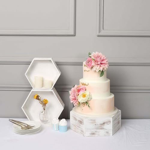Efavormart Set of 3 Whitewashed Hexagonal Cake Stand Display Boxes