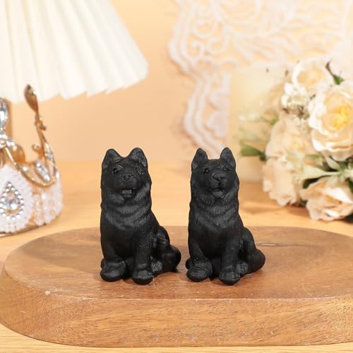 Hand-Carved Black Obsidian German Shepherd Dog Statue