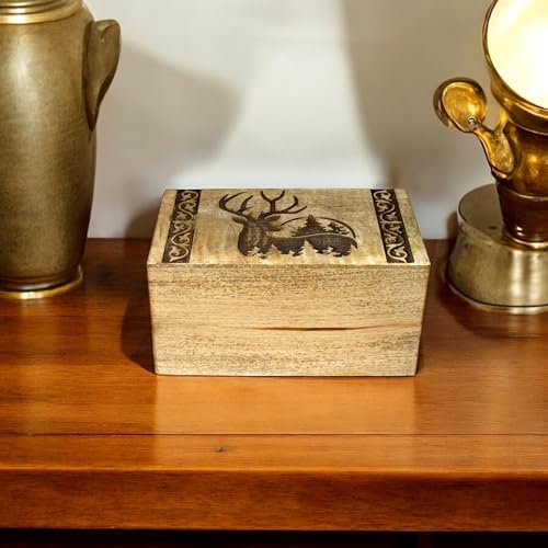 Handcrafted Wooden Cremation Urn with Deer Engraving