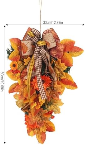 Artificial Fall Teardrop Wreath with Sunflowers and Bows
