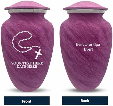 Custom Large Cremation Urn for Ashes - Personalized with Name and Rosary Design Pink