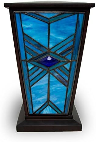 Mission Style Stained Glass Cremation Urn Large Blue