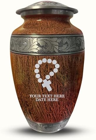 Personalized Large Cremation Urn - Distressed Silver Etched Memorial Vessel for Ashes