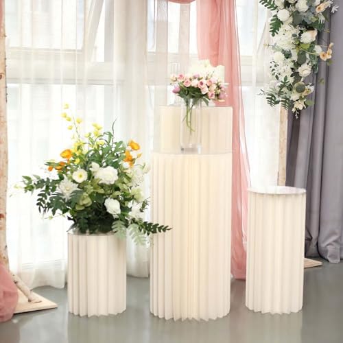 Efavormart 40 Inch Ivory Accordion Folding Pedestal Box