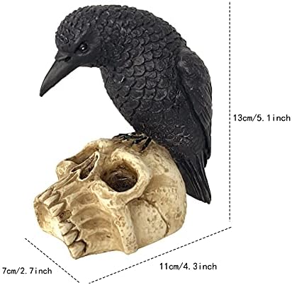 Eraspooky Sitting Crow on Skull Halloween Statue