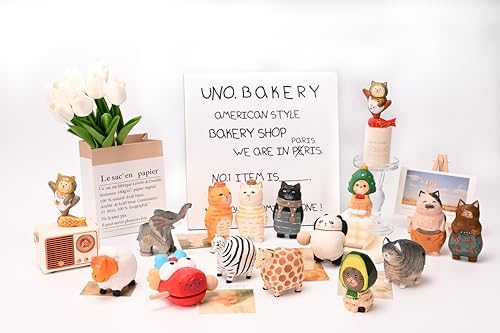 Funny Animals Figurines Handmade Wooden Sculpture Decor
