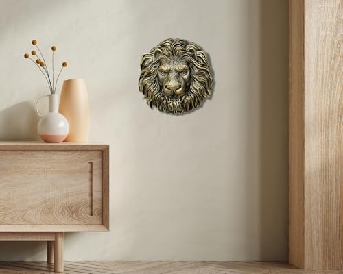 AMOIENSIS Lion Head Wall Art Sculpture 8 inch Vintage Gold