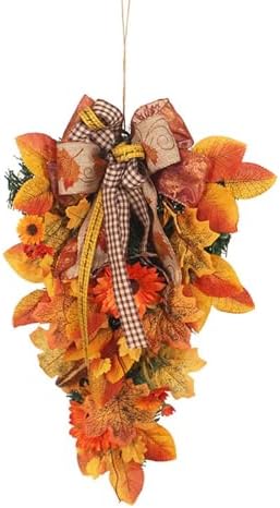 Artificial Fall Teardrop Wreath with Sunflowers and Bows