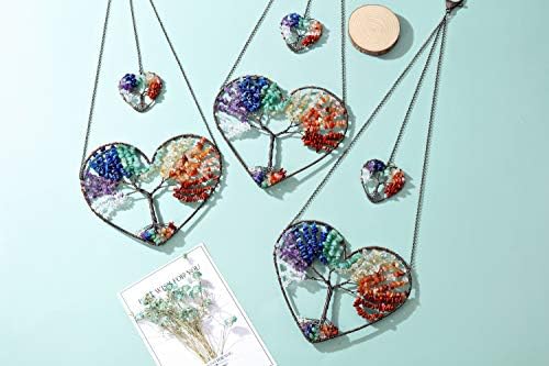 JOVIVI Double Heart Tree of Life Hanging Ornament with 7 Chakra Healing Crystals