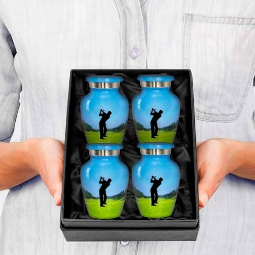 Trupoint Memorials Small Urns for Human Ashes Set of 4 Blue Green Golf