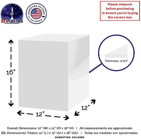 12x12x16 White Acrylic Display Box with Open Side No Lid