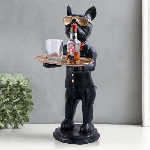 Resin Cool Dog Sculpture with Plate for Home Decor