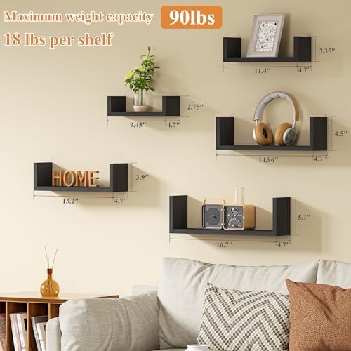 SRIWATANA Weathered Black Floating Wall Shelves Set of 5