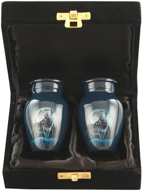 Midnight Wolves Mini Urns Set of 2 - Dark Blue