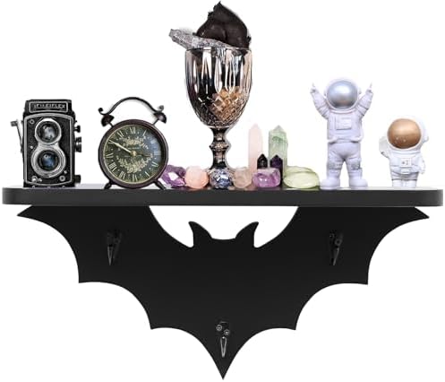 Spooky Bat Floating Shelf with 3 Key Hooks