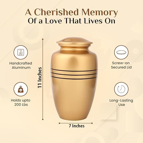 11 Inch Gold Black Cremation Urn for Adult
