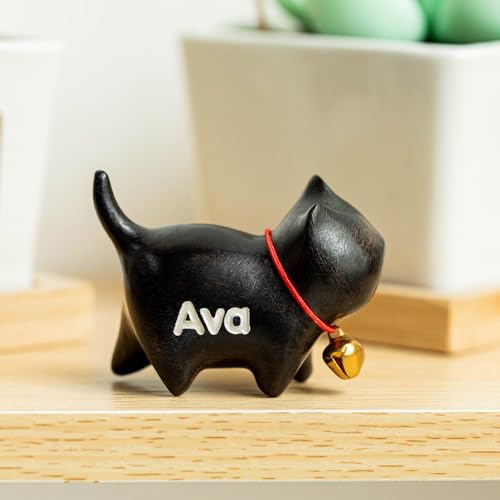 Custom Small Wooden Cat Sculpture Cute Desk Decor
