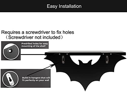 Spooky Bat Floating Shelf with 3 Key Hooks