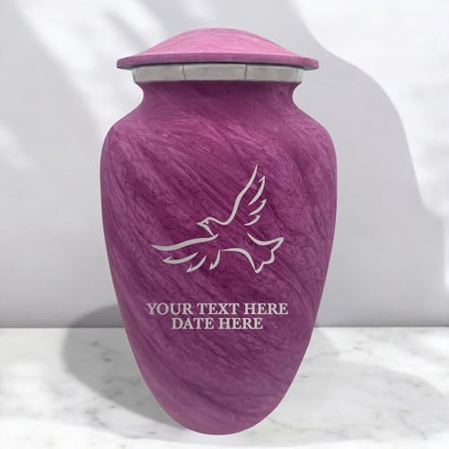 Custom Large Adult Cremation Urn for Ashes - Personalized Memorial Urn with Name and Dove Design Pink