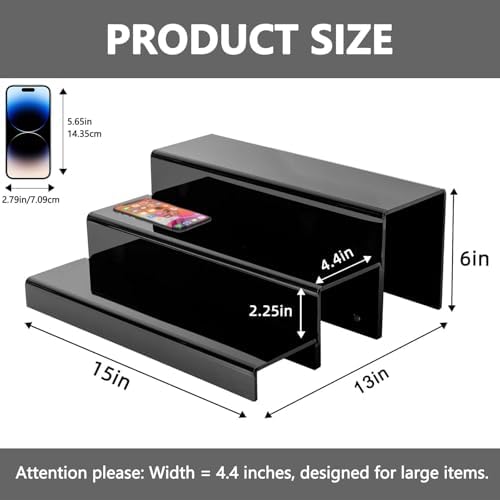 3 Tiers Bar Shelves for Liquor Bottles 15 Black Acrylic Risers Display Racks Stands for Collectibles