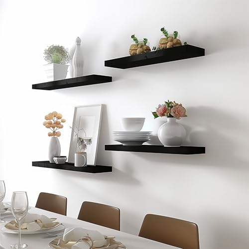 Black Wood Floating Shelves Set of 4 for Wall Rustic Bedroom Living Room