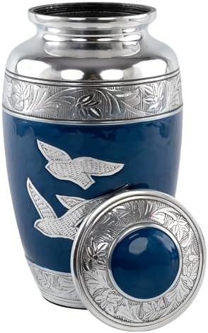 Silver Dove Cremation Urn for Human Ashes - Blue 1pc