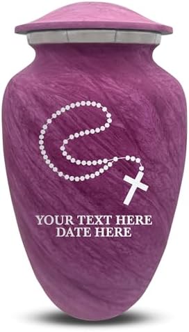 Custom Large Cremation Urn for Ashes - Personalized with Name and Rosary Design Pink
