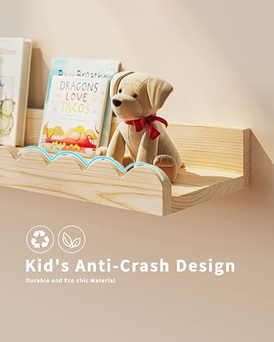 Shario 4-Pack Floating Wood Book Shelves for Kids