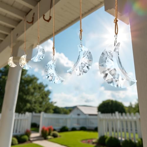 Set of 6 Clear Faceted Crystal Hanging Ornaments for Home and Car Decor