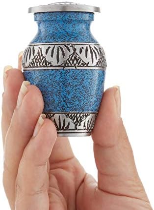 Reminded Mini Cremation Urns Set of 4 Blue Silver with Velvet Case