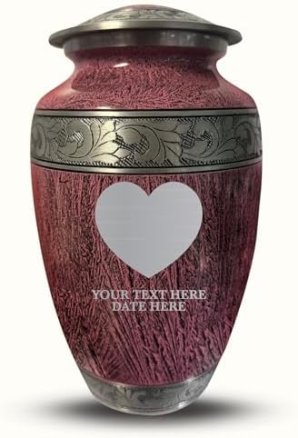 Personalized Distressed Silver Urn for Ashes - Heart Design Cremation Vessel Elevate Collection 200 Cubic Inch