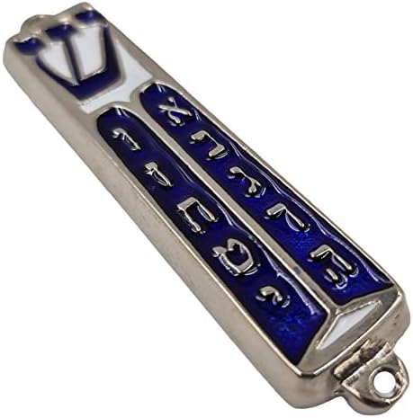 Talisman4u Ten Commandments Mezuzah Scroll Silver Tone Blue Enamel 35 Inch